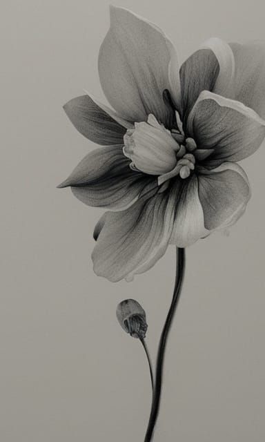 Ethereal Flower in Black and White Ink, 3D Rendered
