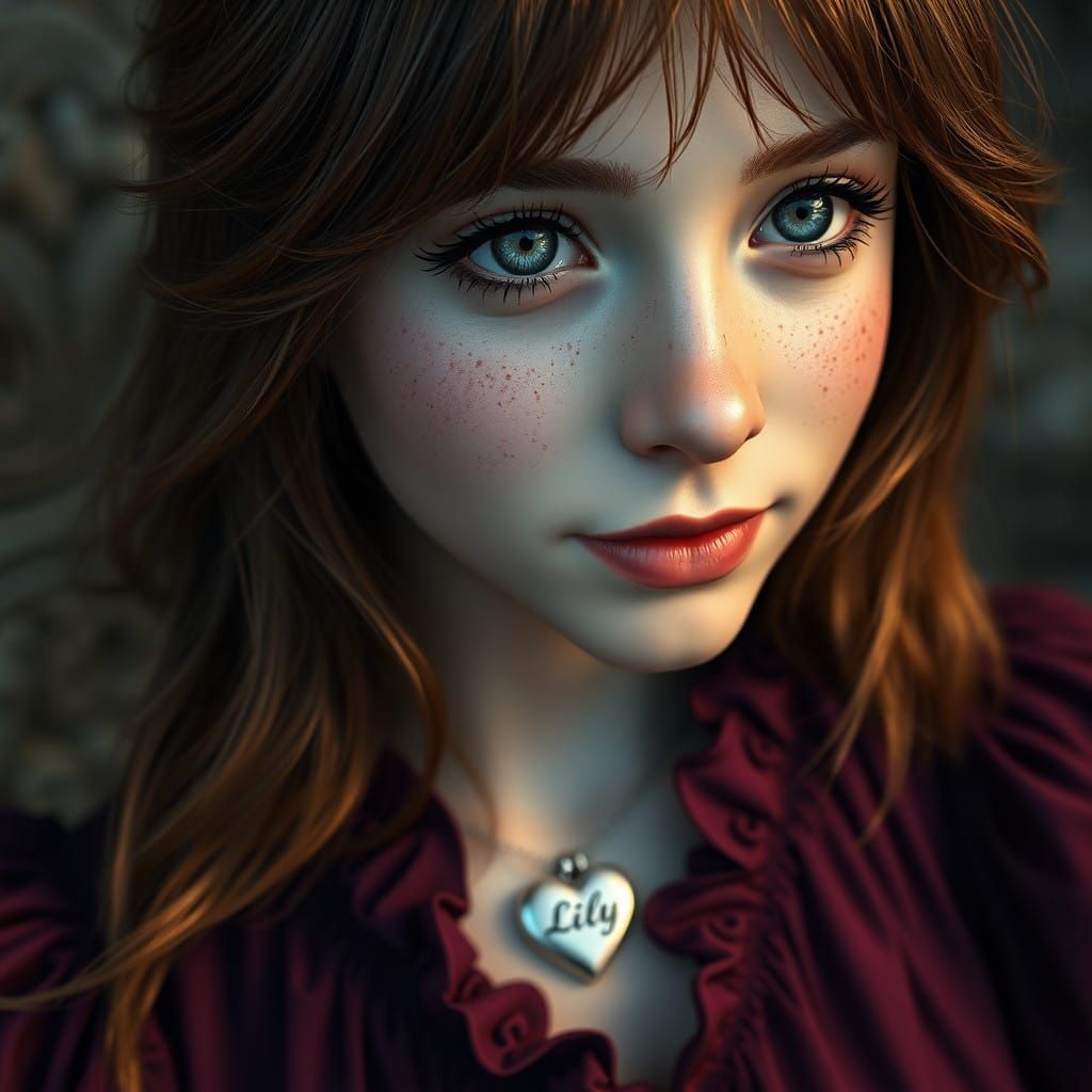 Mysterious Teenage Girl with Wolf Cut and Silver Locket