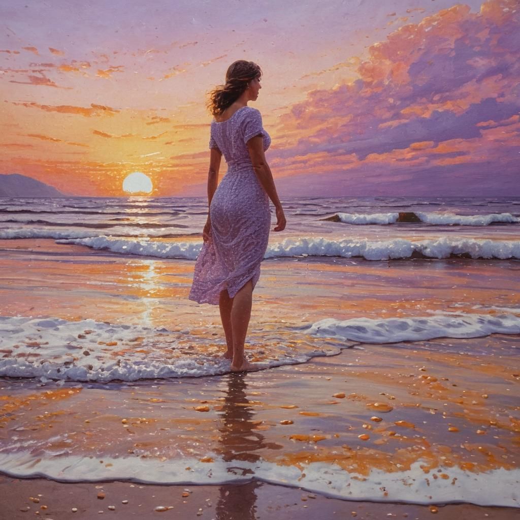 Pointillist Beach Scene in Expressionist Style