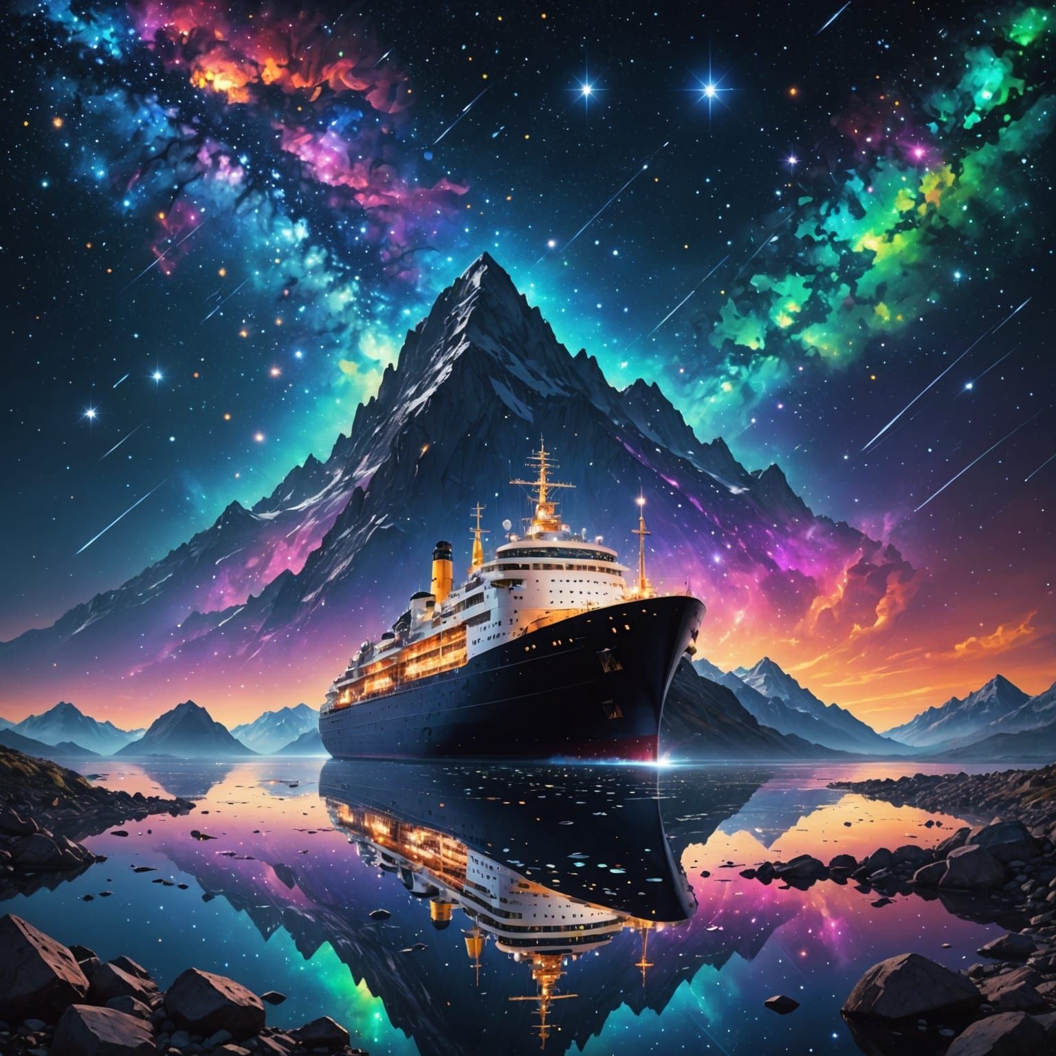 Starry Mountain Peak in a Galaxy Sky