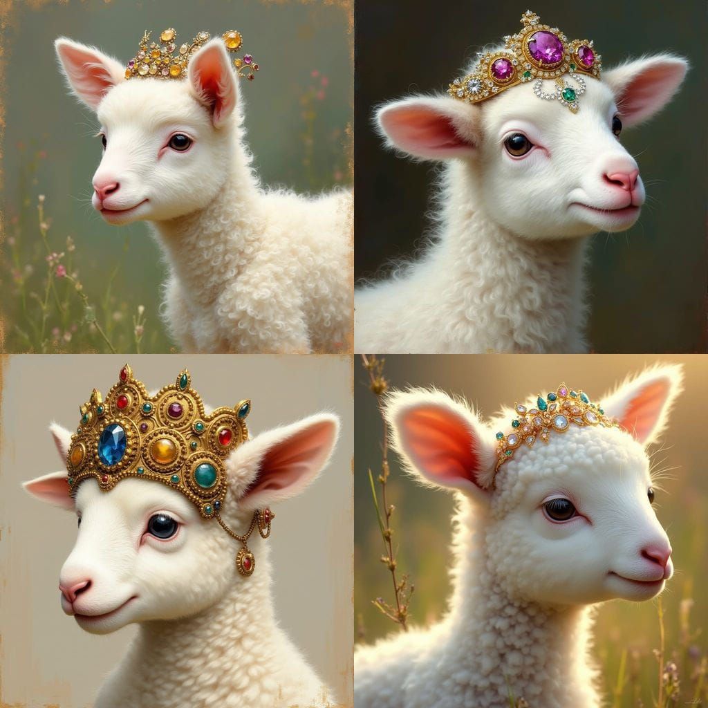 Lamb with Jewel Crown: Oil Painting Portrait