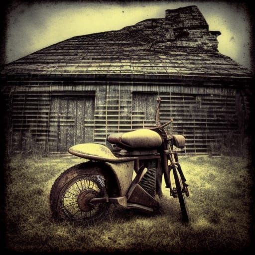 Steampunk Landscape with Ruins in Hard Edge Painting