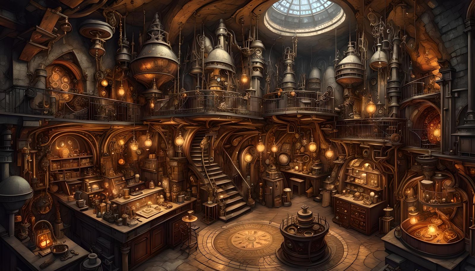 Steampunk Alchemist Lair in Magical Cavern