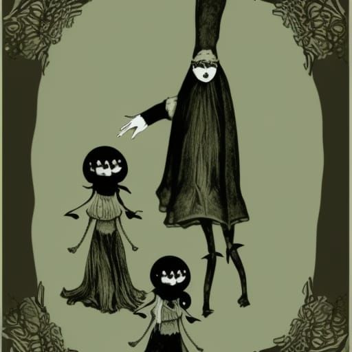 Creepy Magic Poppet Dolls in Victorian Fine Line Art