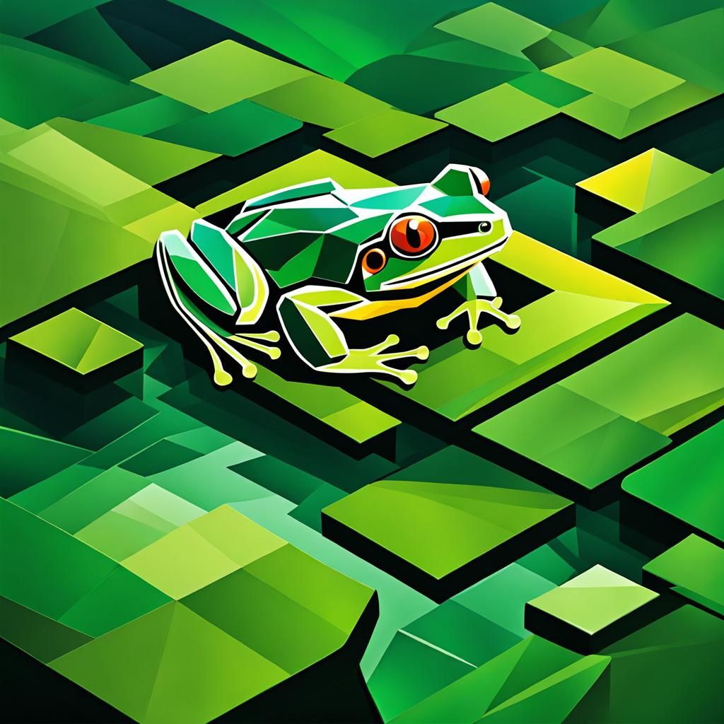 Frog in Pond Geometric Cubist Vector Art