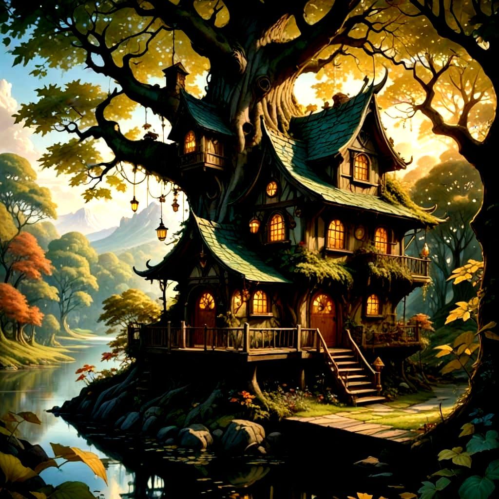 Whimsical Treehouse in a Maple Tree with Lake View