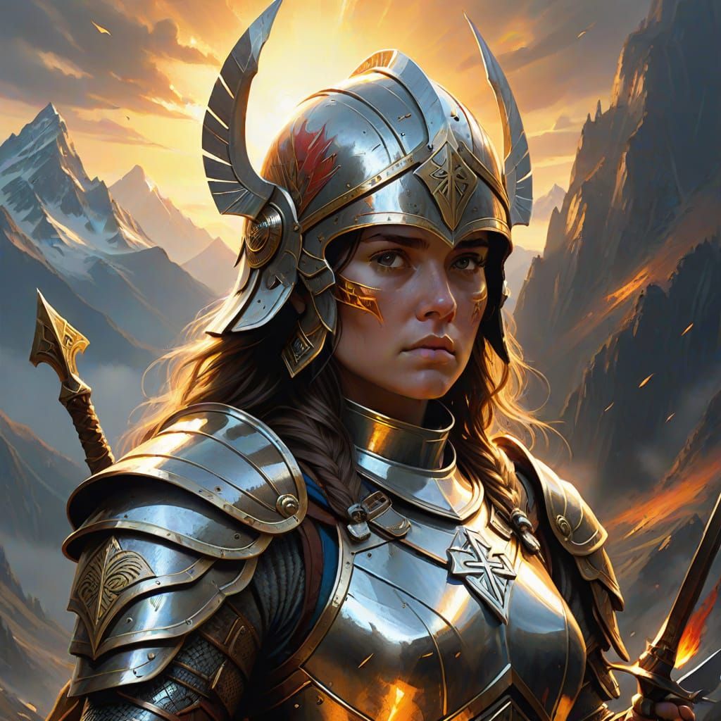 Woman in God Armor with Sword, Shield, and Arrows