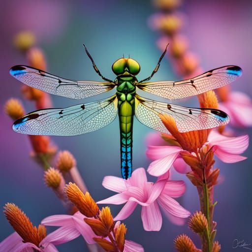 Dragonfly on Snapdragon Bouquet in Rich Colors