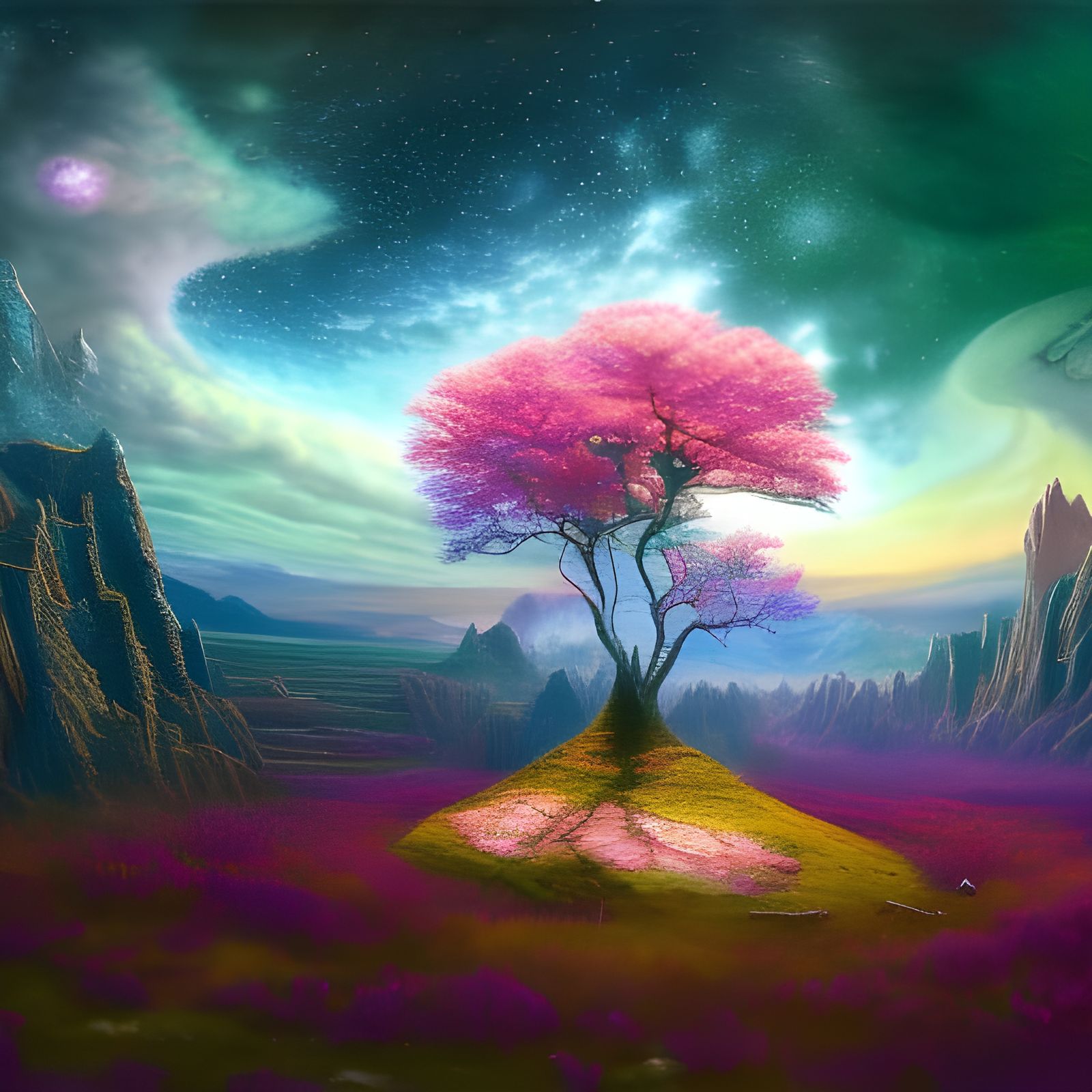Cosmic Fantasy Landscape with Alien Flora