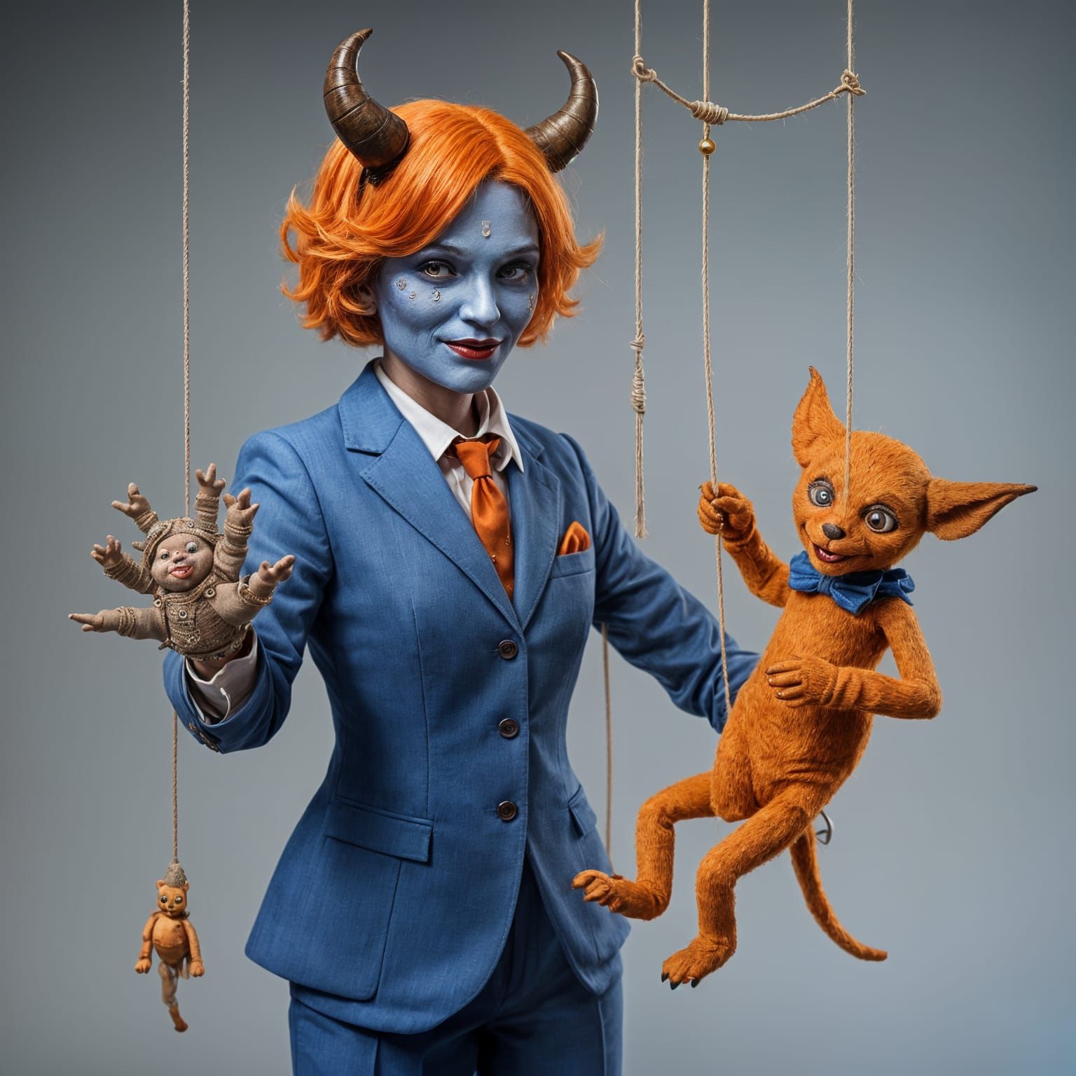 Beautiful Female Devil as Puppeteer in Detailed Setting