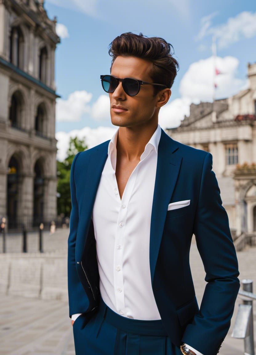 Intense Gaze: Photorealistic Portrait on Urban Rooftop