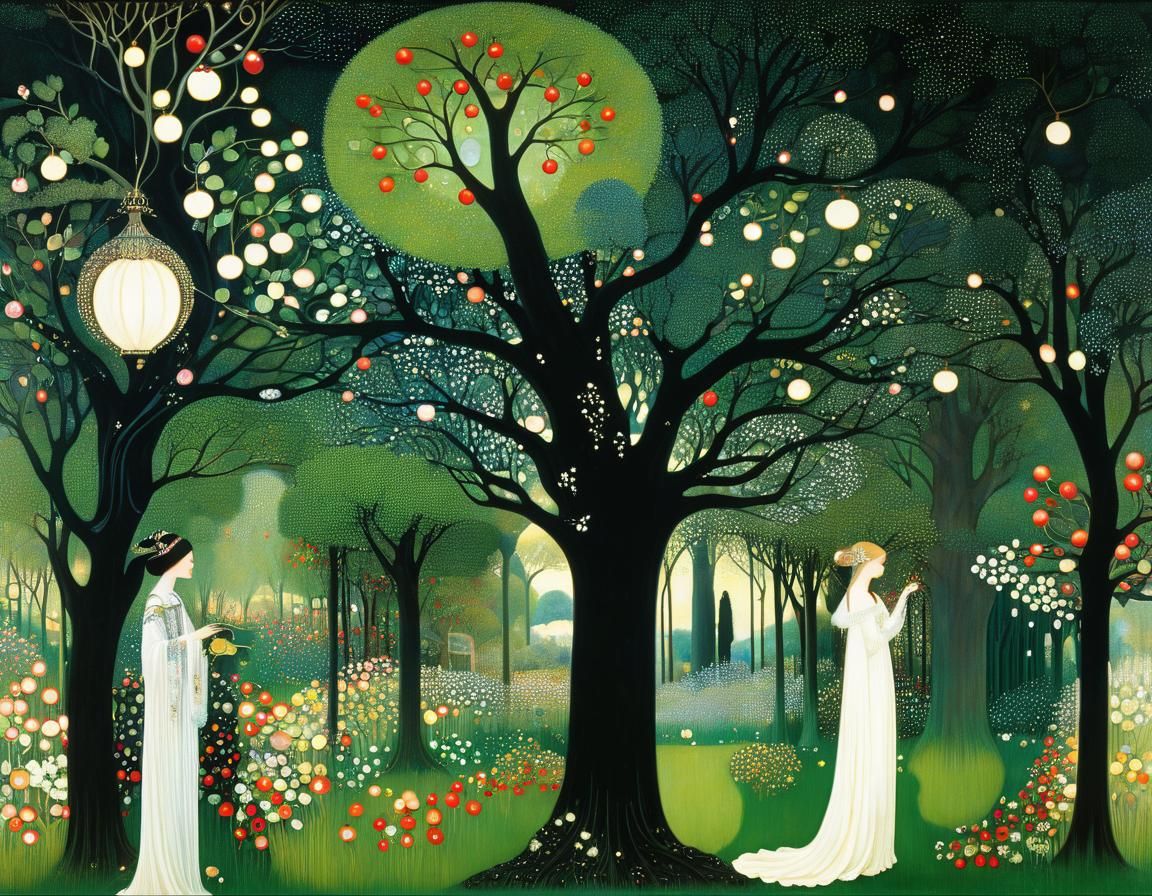 Enchanted Orchard: Art Nouveau Fairytale Illustration