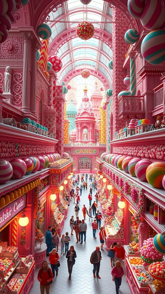 Maximalist Candy City with Ice Cream and Candy Stores