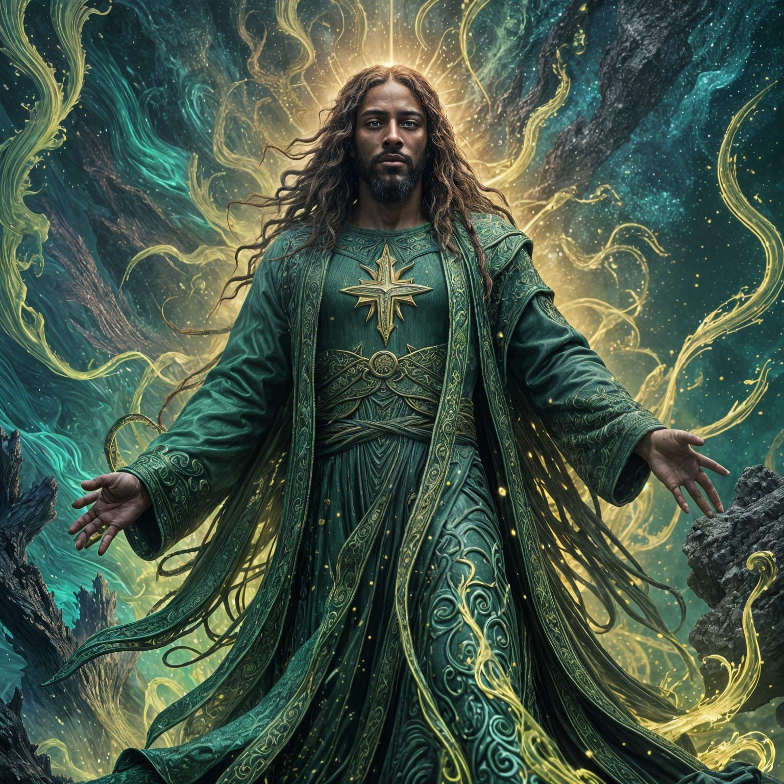 Black Christ's Psychedelic Ocean Dream: Detailed Matte Paint...