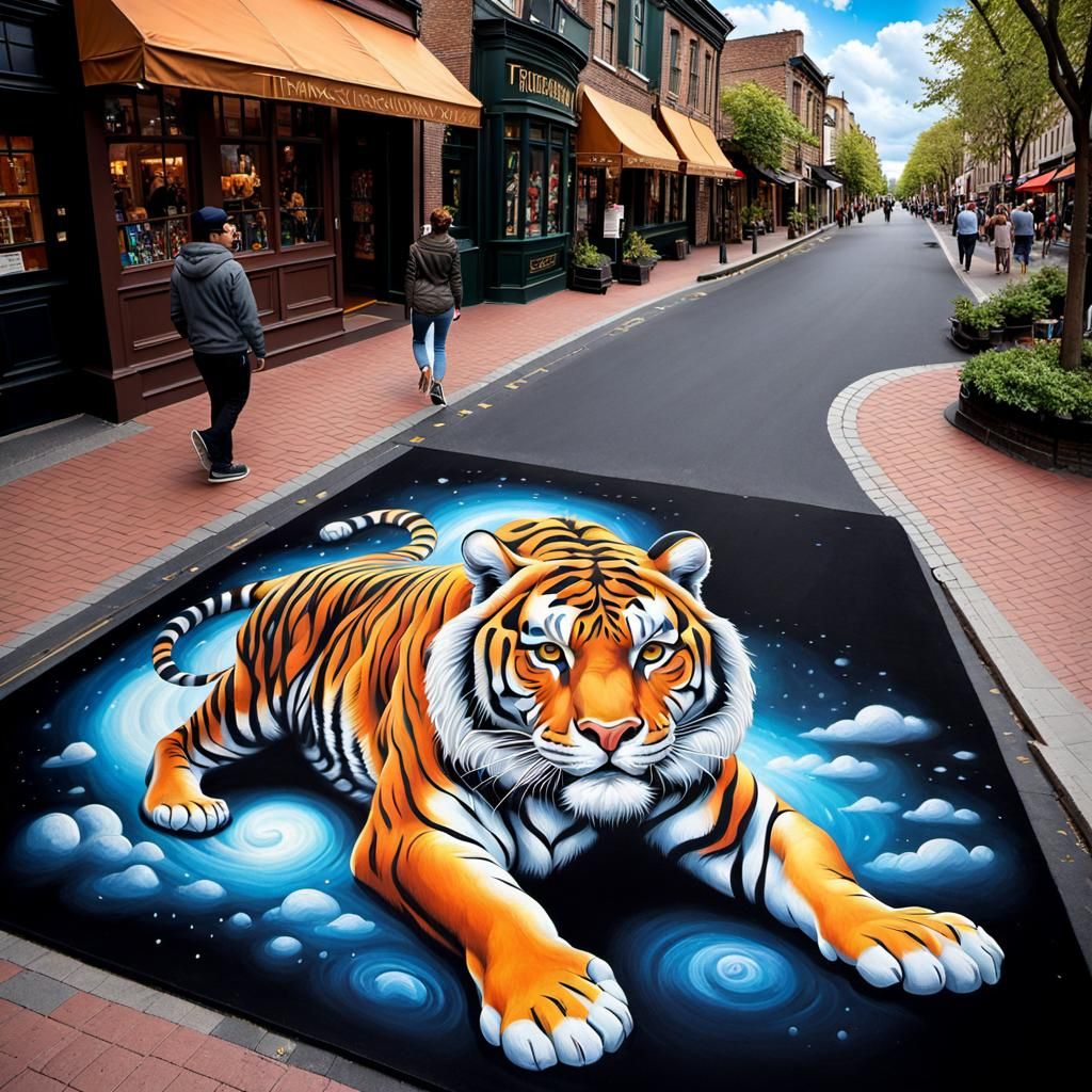 Magical Chalk Art Tiger Illusion in 3D