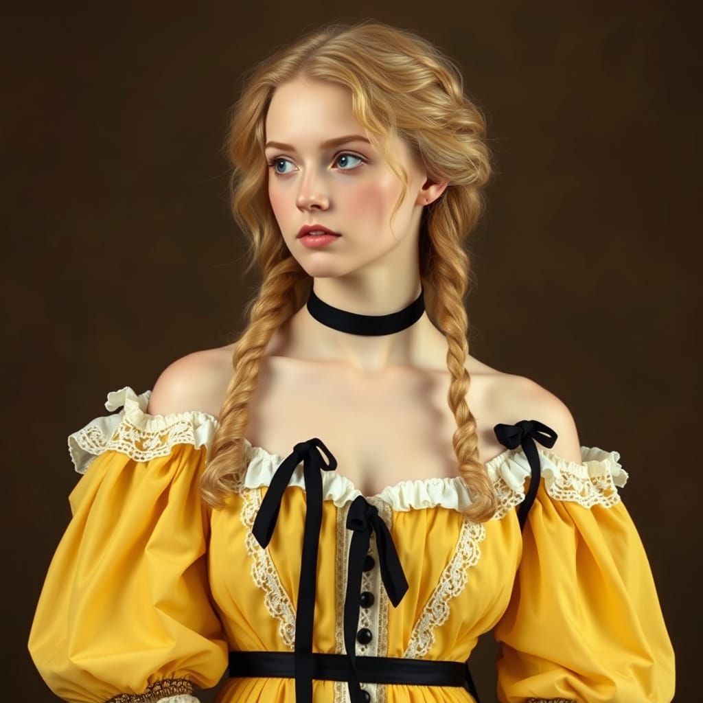 Elegant Victorian Beauty in Yellow Gown
