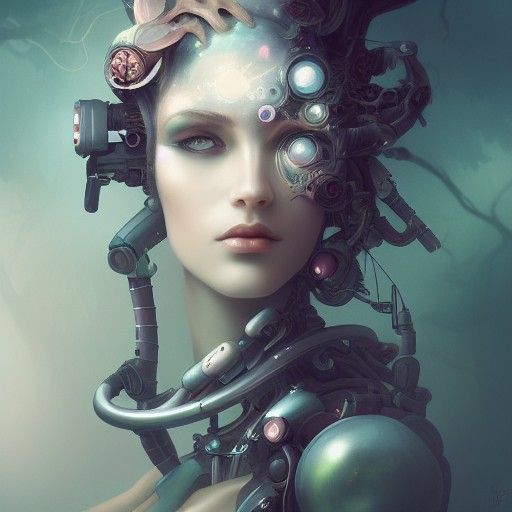 Cybernetic Treant Woman in Astral Mist, Hyperdetailed
