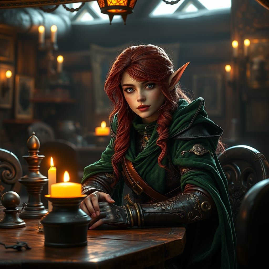 Wood-Elf Pirate in Tavern: Fantasy Art