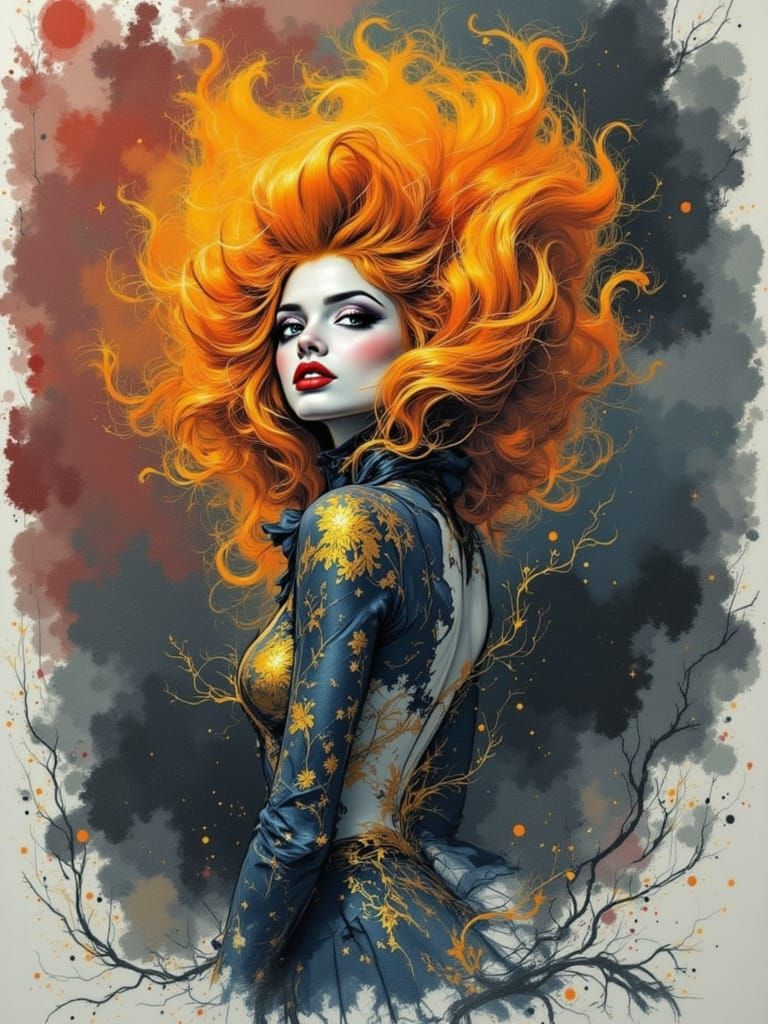 Surreal Figure in a Fiery Storm, Inspired by Degas and Prudh...