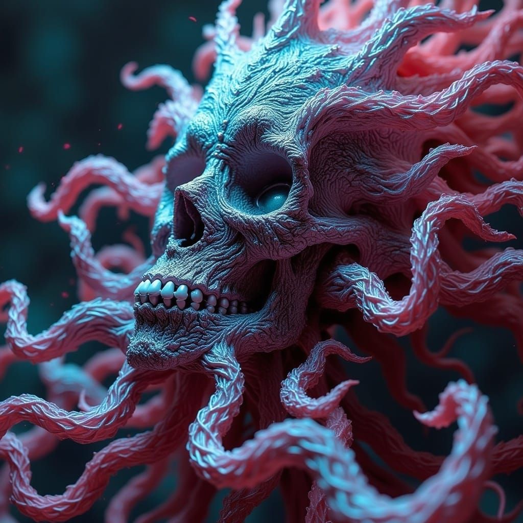 <lora:AA:1.0>  close up dof render of a mythical creature made of detailed spiraling fractals and tendrils, detailed rec...