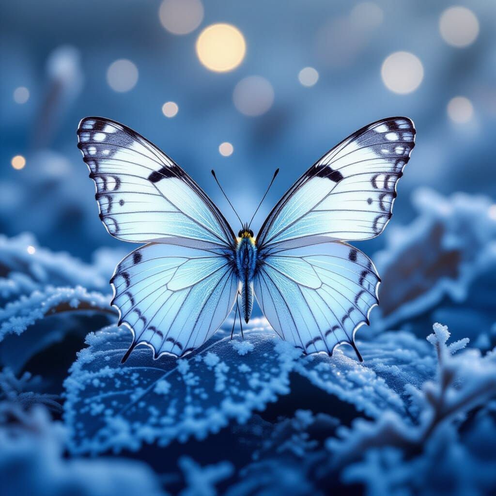 Intricate Ice Butterfly in Winter Wonderland