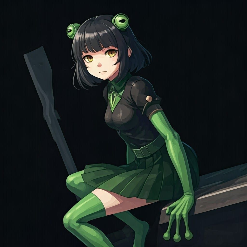 Anime Girl with Frog Limbs Climbing Building
