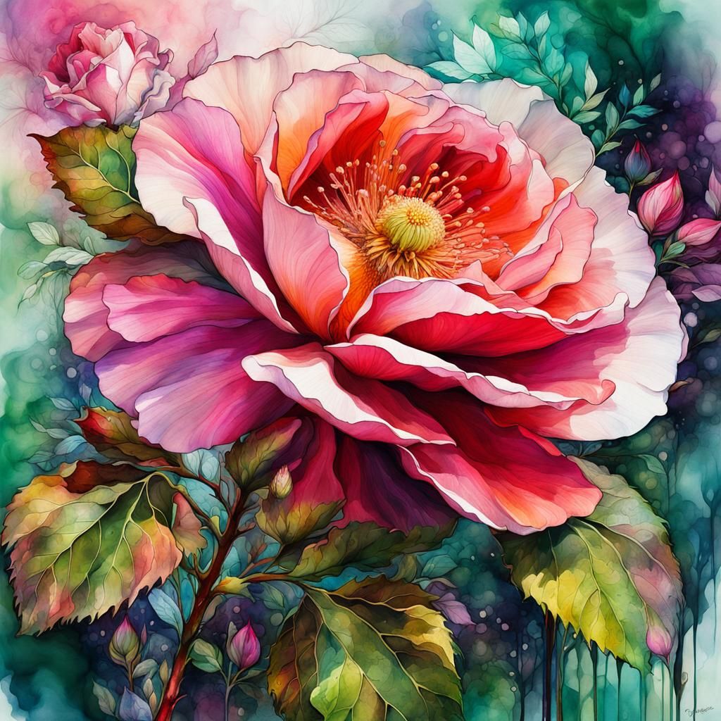 Fantasy Rose: Watercolor Double Exposure Art