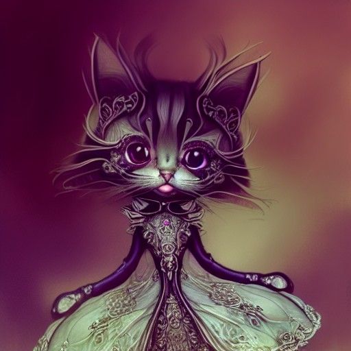 Cat in Rococo Dress, Detailed Digital Art
