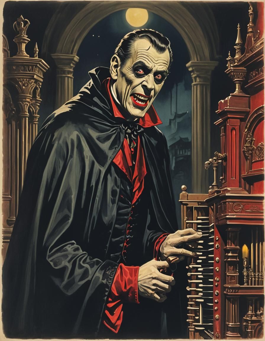 Victorian Vampire Portrait Playing Pipe Organ