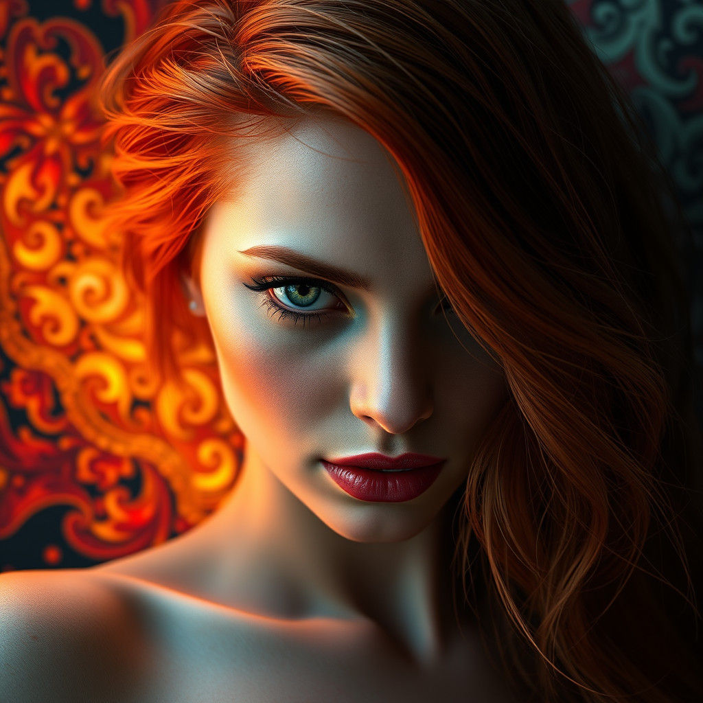 Redhead Portrait in Hyperdetailed Art Nouveau Style