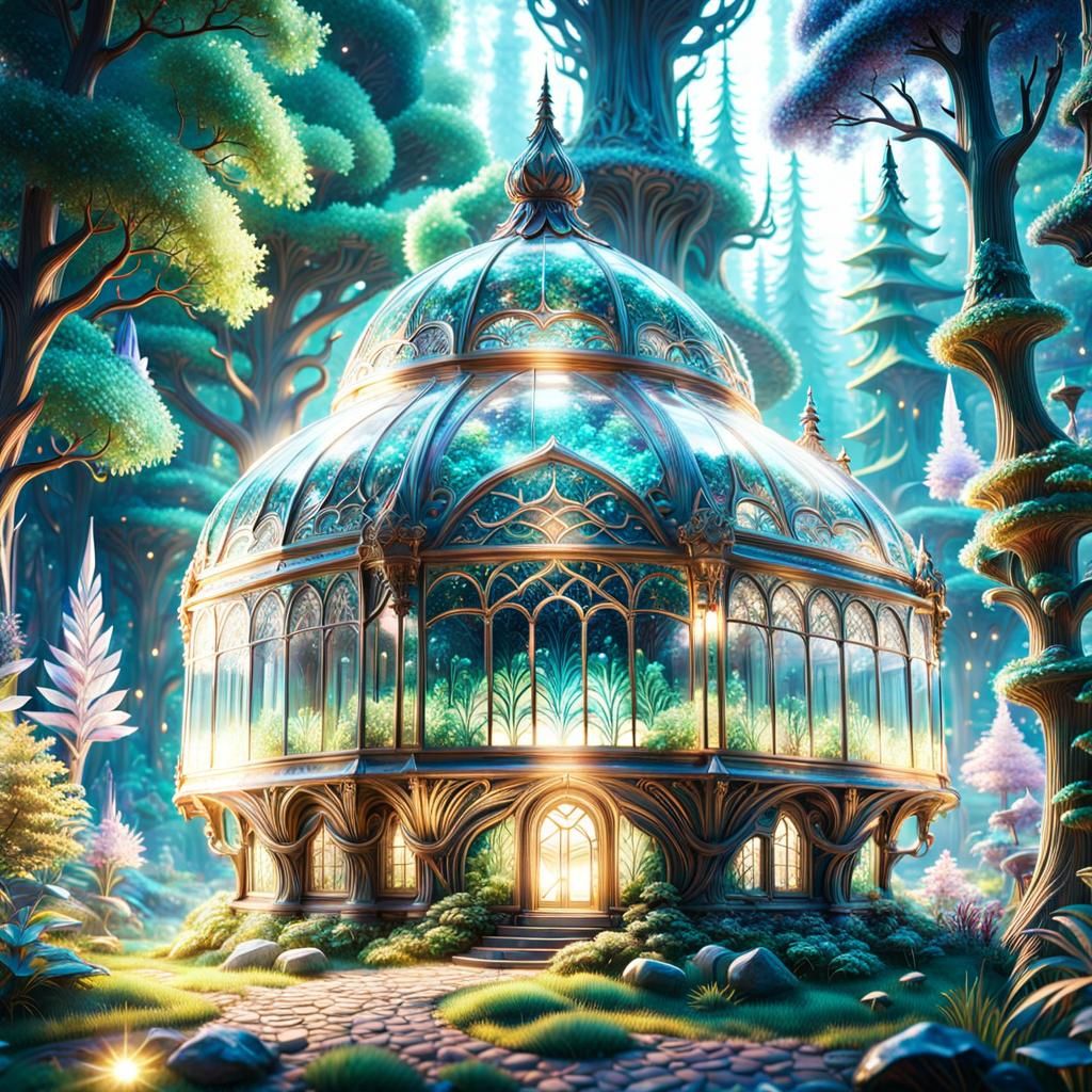 Luminous Crystal House in Enchanted Forest