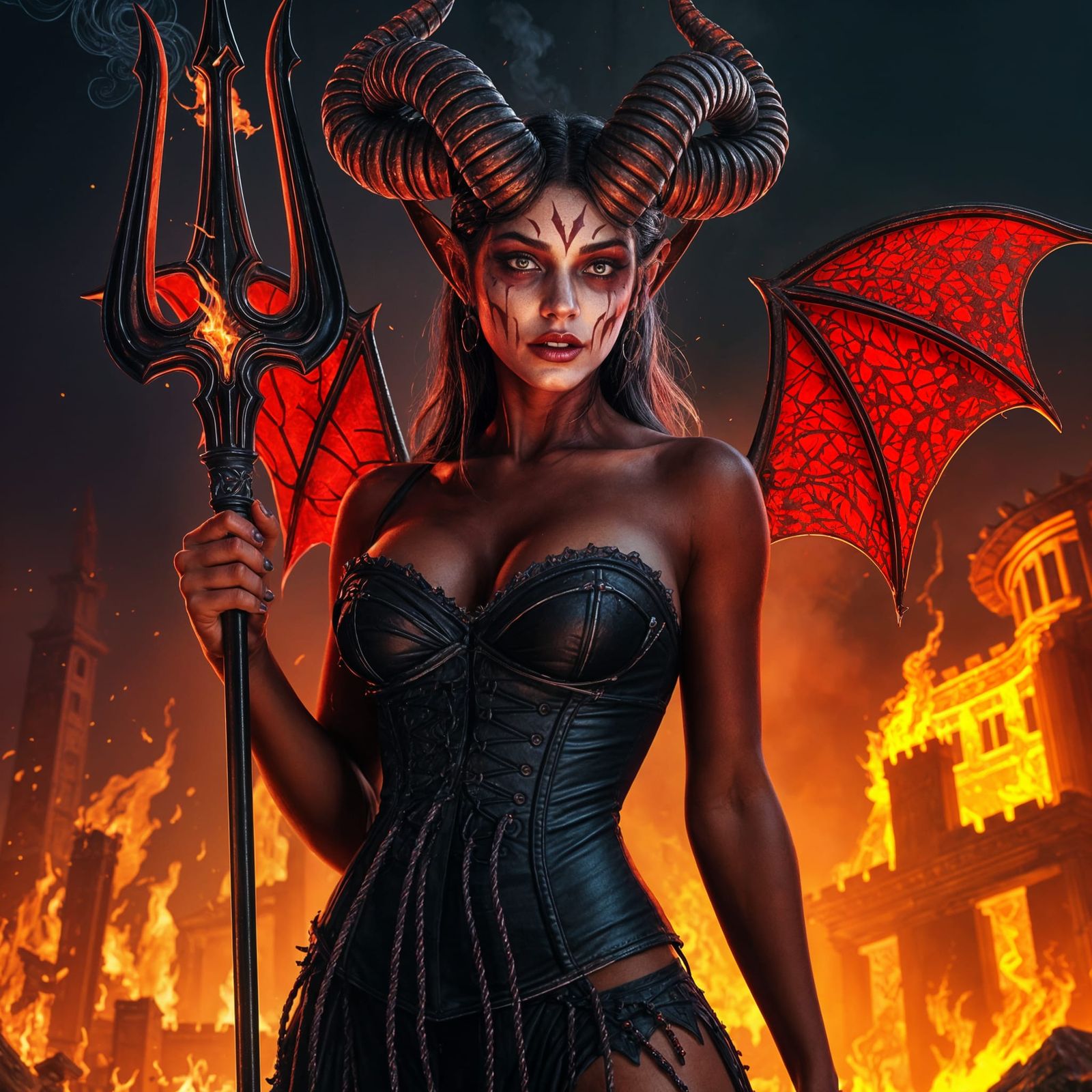 Sultry Red Demon Goddess Empowered by Dark Fantasy