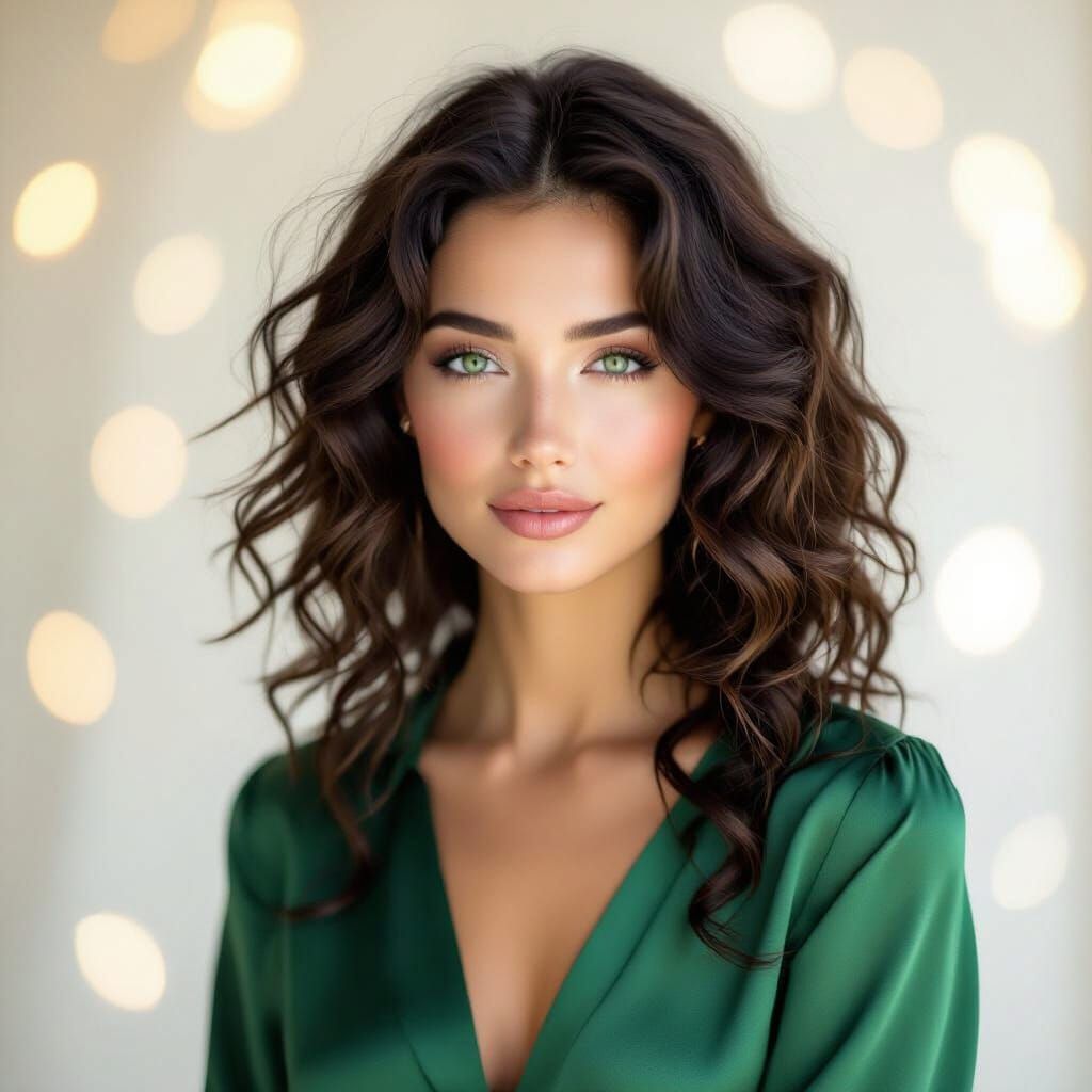 Beautiful Woman With Curly Hair And Emerald Eyes