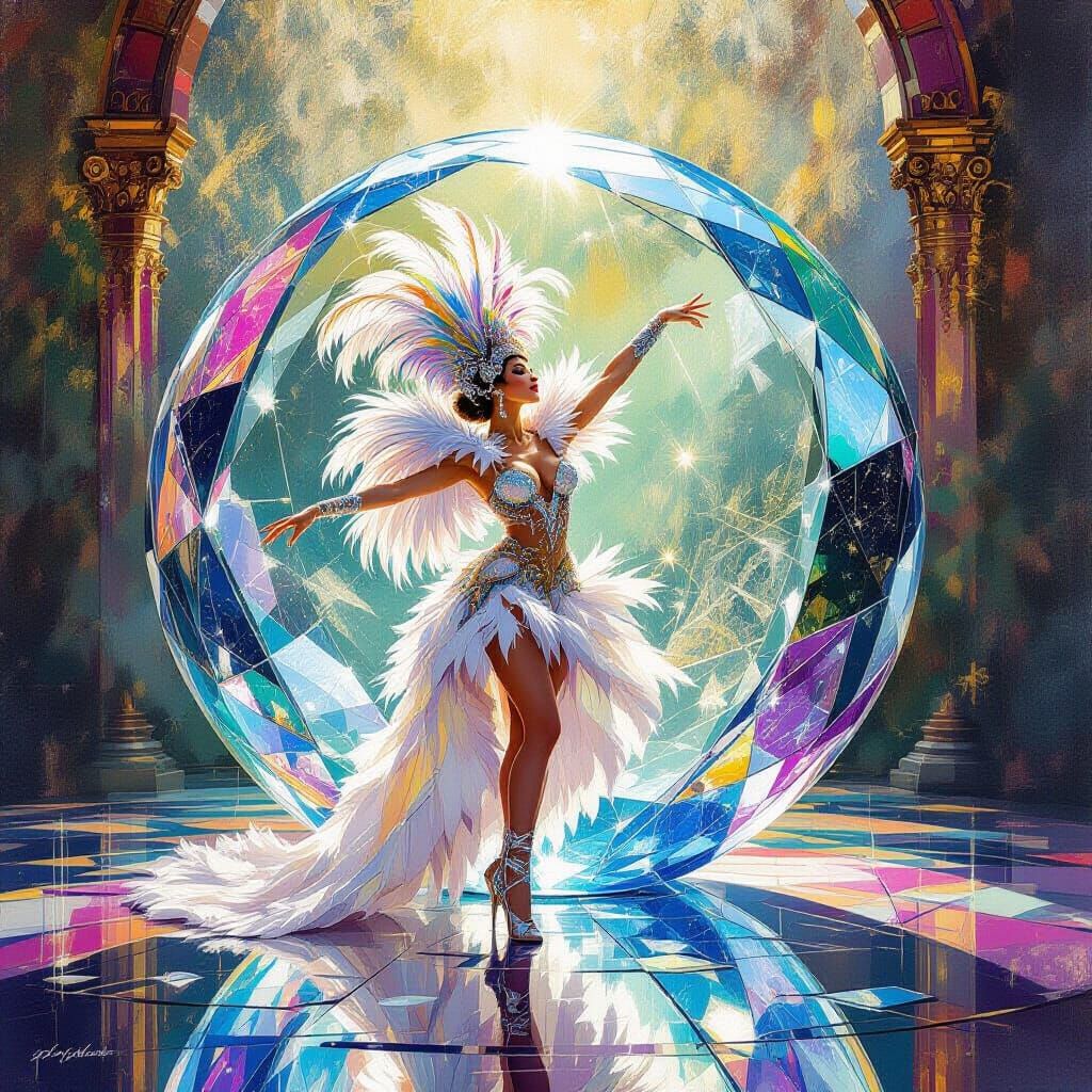 Cabaret Dancer in Glass Bobble, Gouache Impasto Style