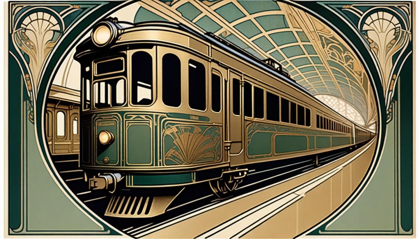 Art Nouveau Train Station Card in Art Deco Style