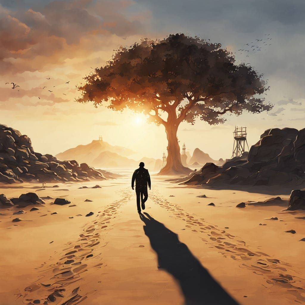 Ethereal Sunset Departure in Watercolor Style