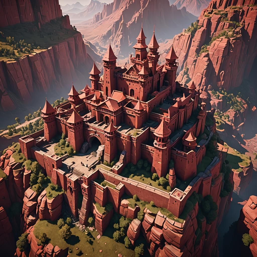 Red Stone Fortress Guarding Mountain Pass