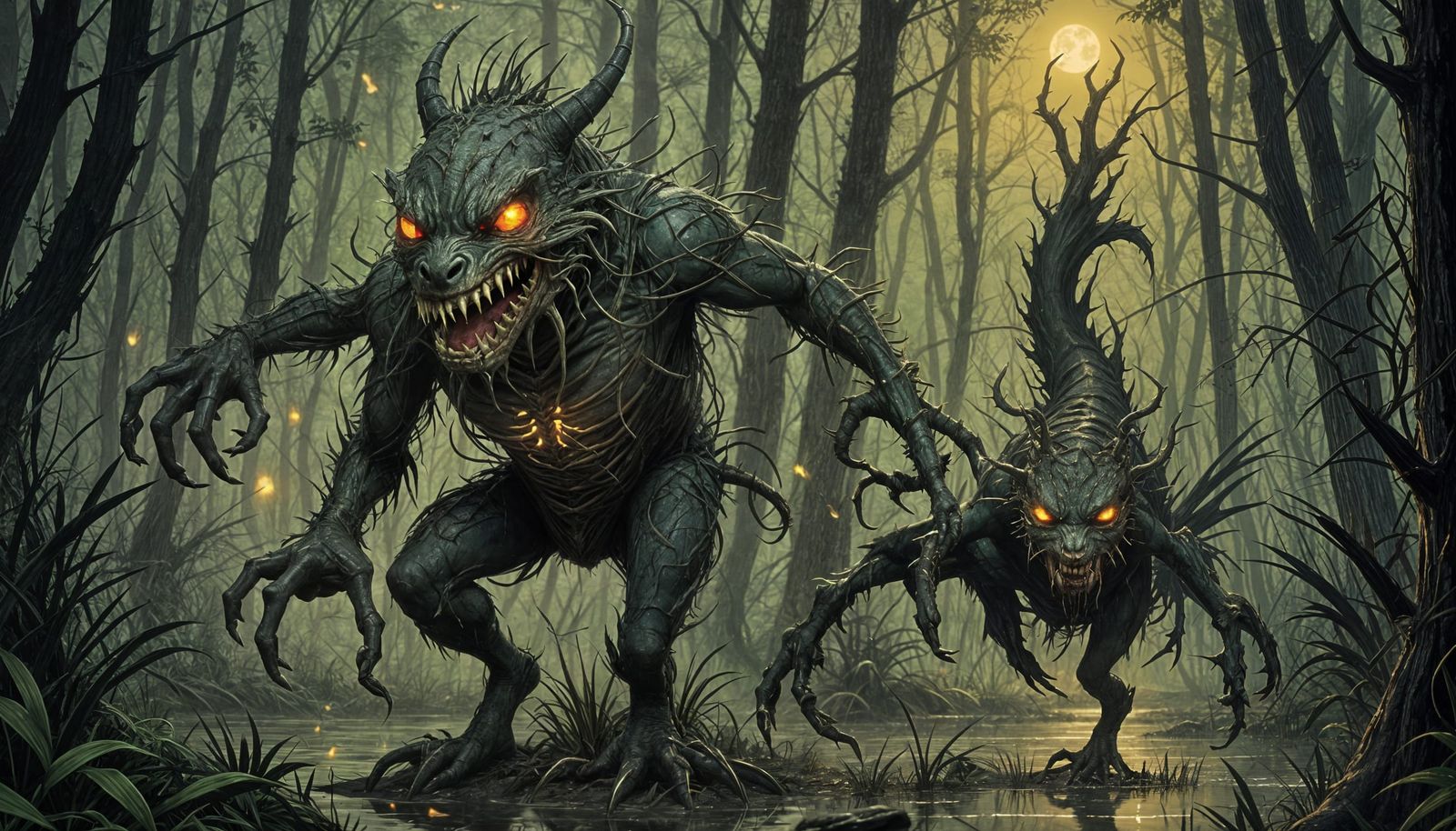 Mysterious Swamp Encounter in a Horror-Fantasy Scene