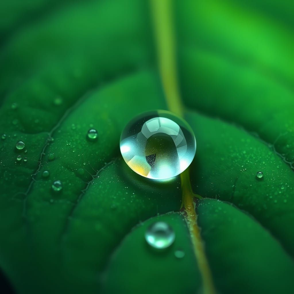 Dewdrop on Leaf in Contemporary Illustrative Style