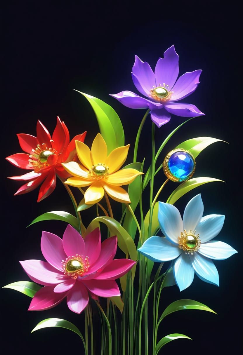 Vibrant Triadic Pop Art Gemstone Scene