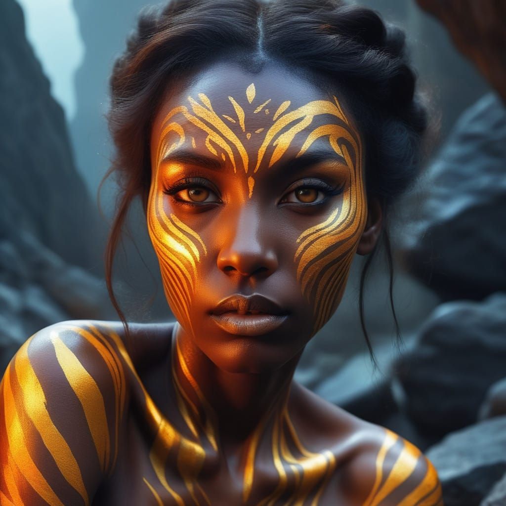 Dark Goddess with Iridescent Tiger Stripes in Ancient Alien...