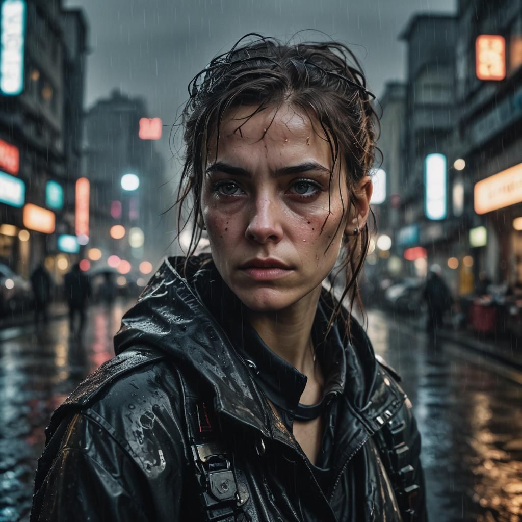 Sci-Fi Protagonist Portrait in Cyberpunk Cityscape