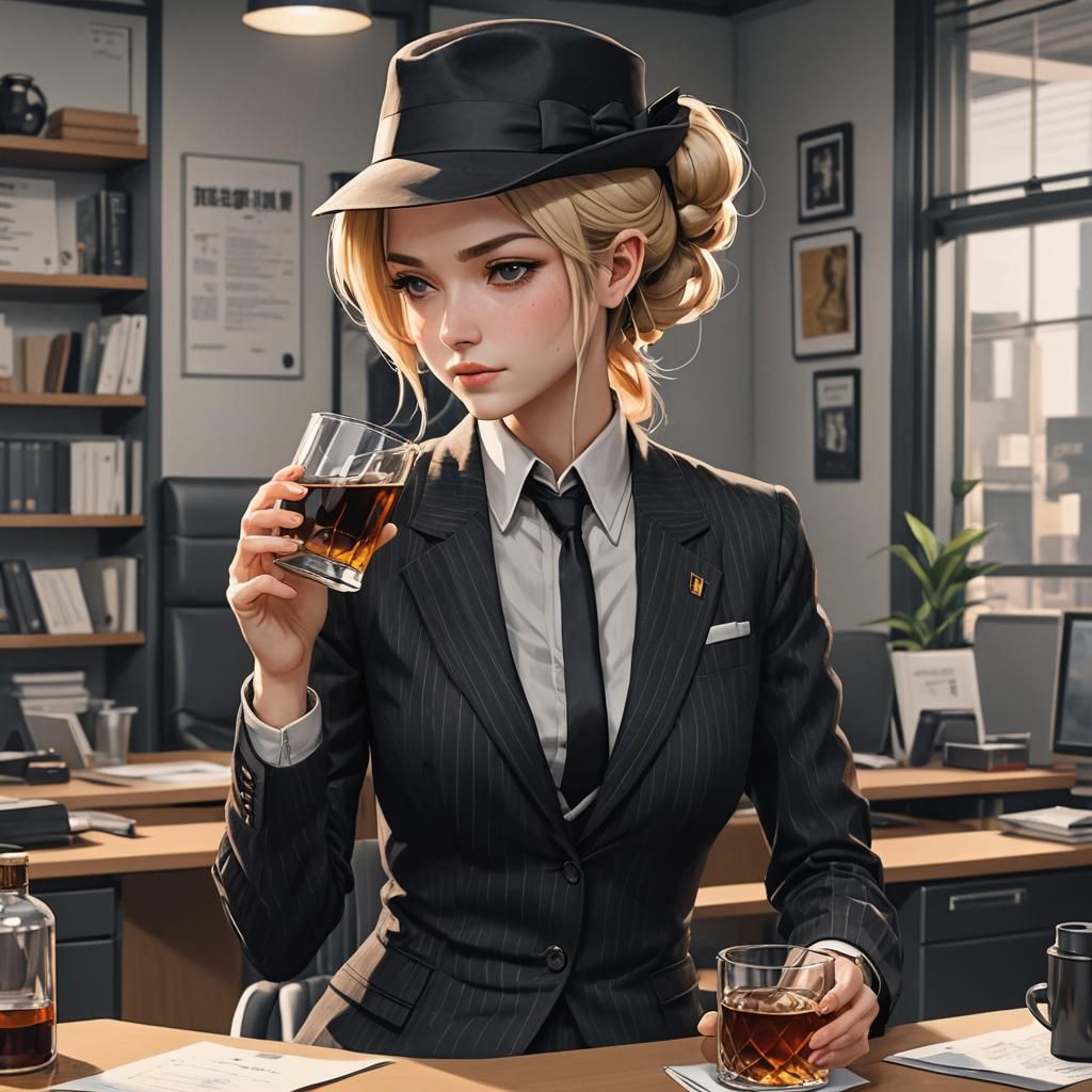 Woman in Pinstripes: 3D Anime Art Style