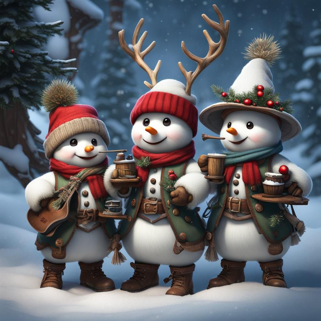 Chibi Snowmen Trim Christmas Tree: Fantasycore Artwork