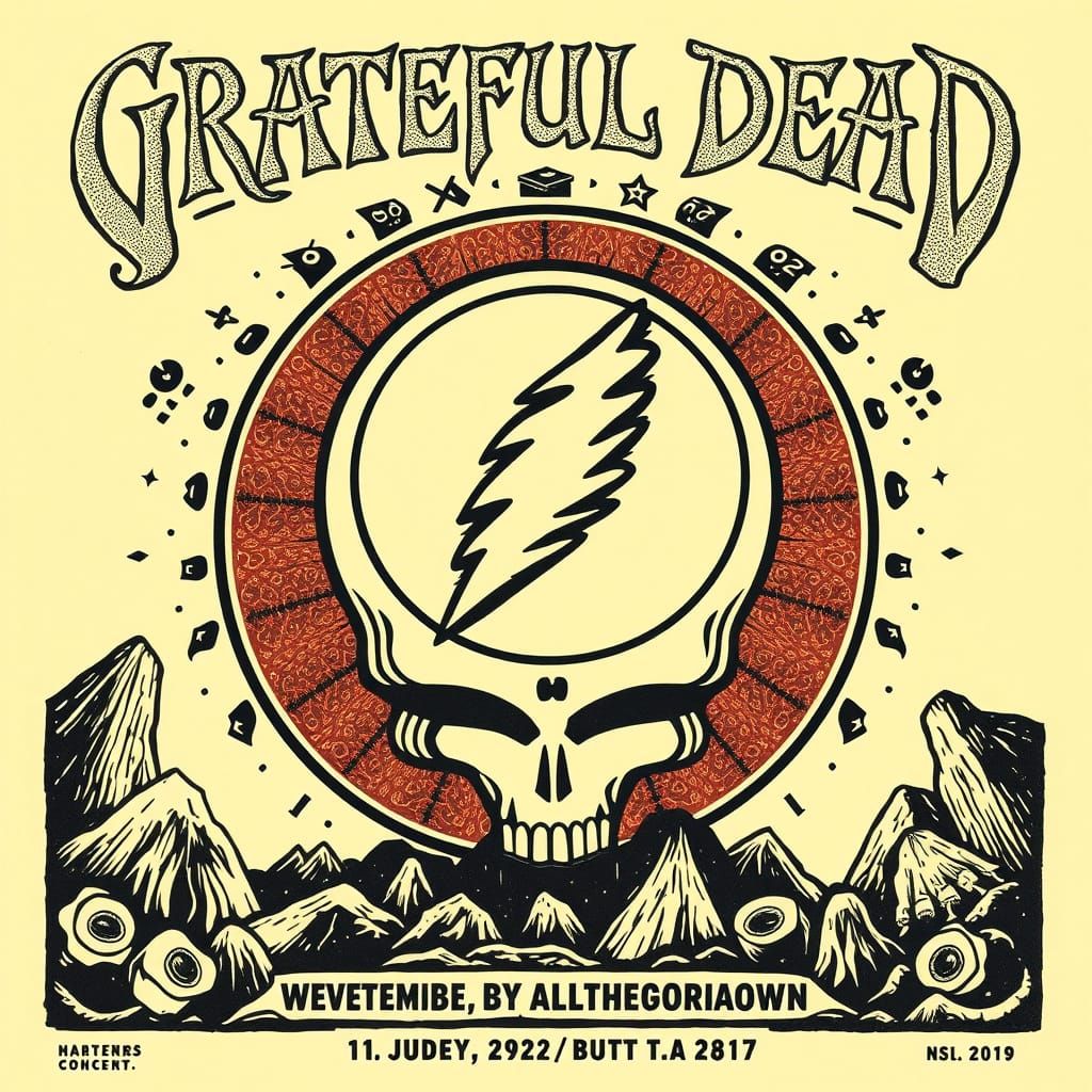 Psychedelic Grateful Dead Concert Poster in Woodcut Style