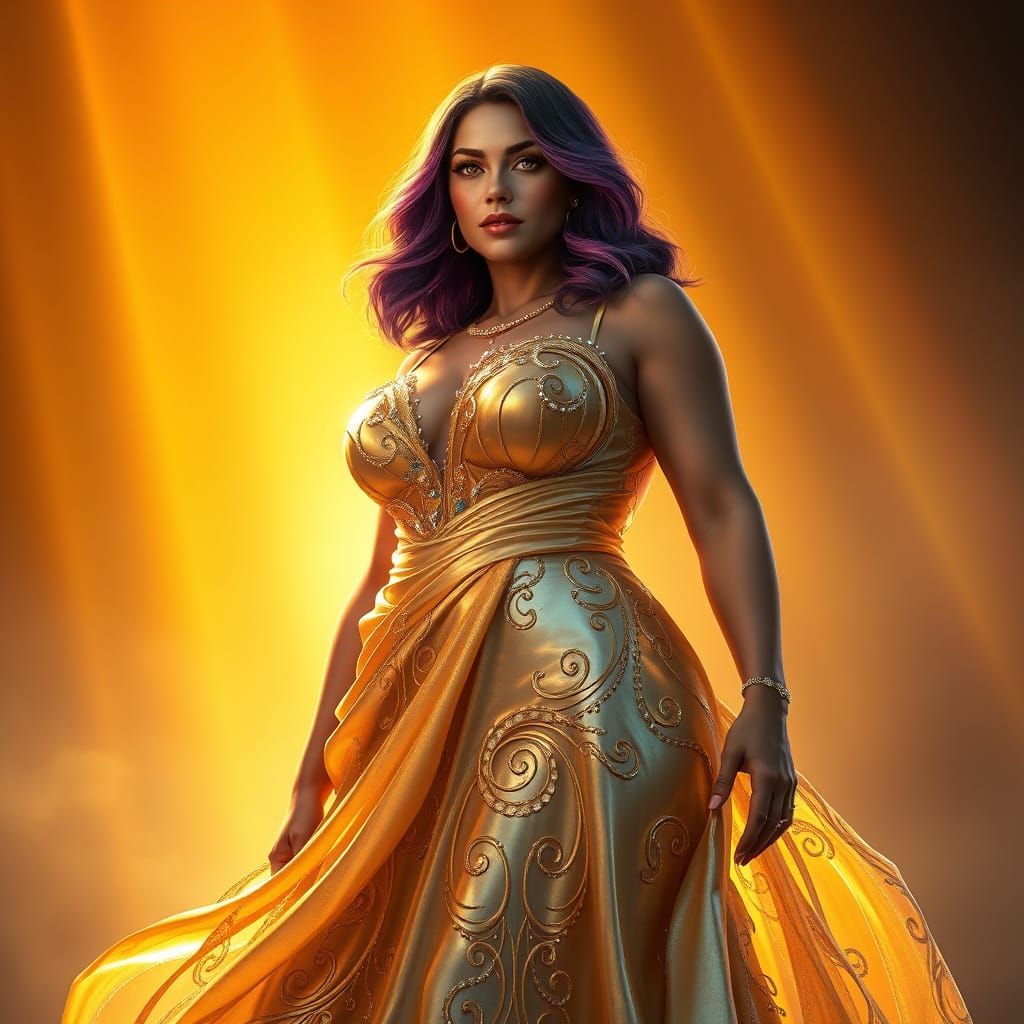 Confident Goddess in Iridescent Gown