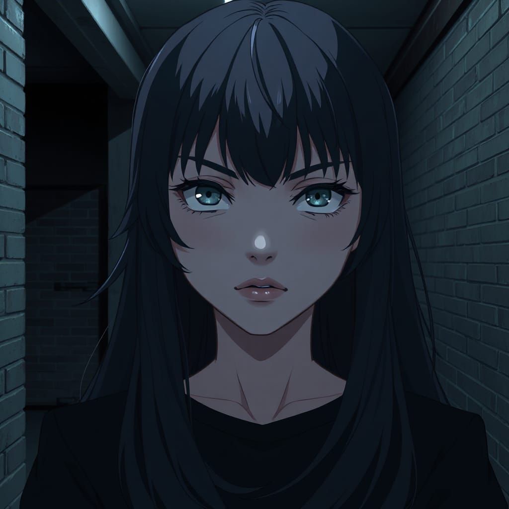 Anime Goth Woman with Intense Expression