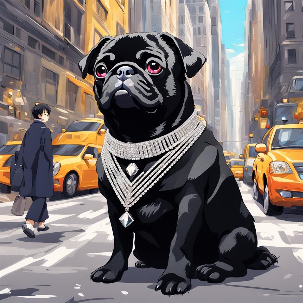 Billionaire Pug in Anime Art Style, New York
