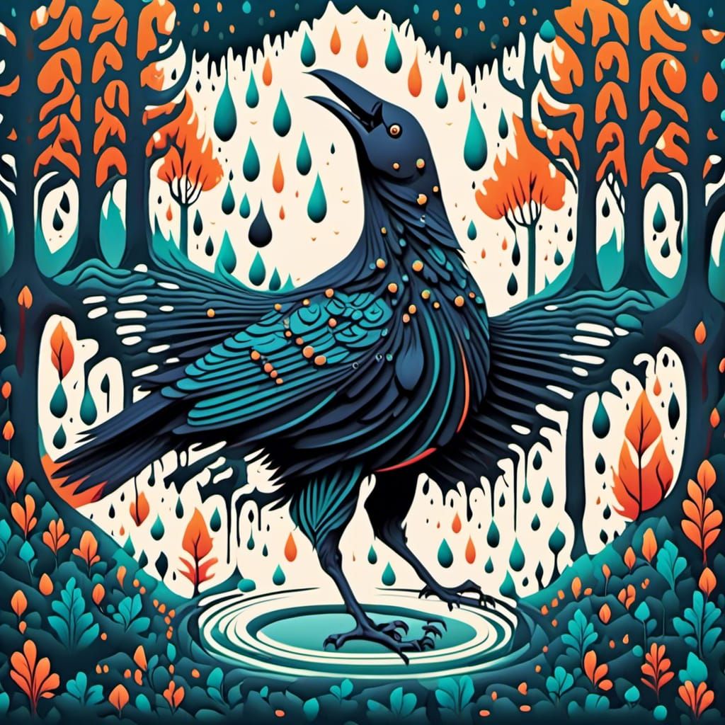 Scandinavian Forest with Crow and Indian Elements