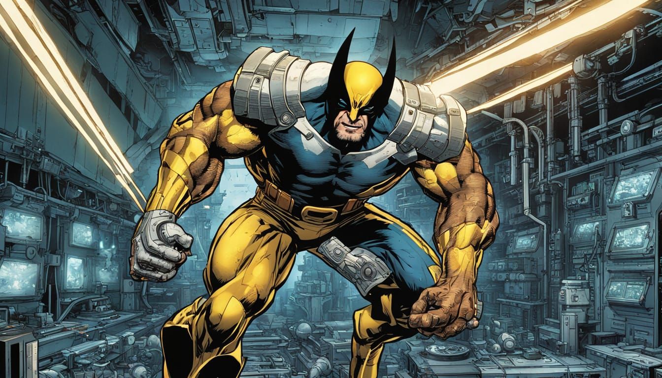 Cyborg Wolverine in Futuristic Spaceport